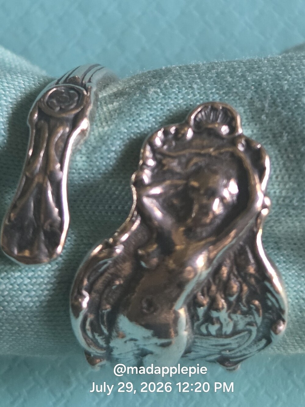Vintage Sterling Silver Goddess Woman Nude Deity Muse Nymph Spoon Ring #126